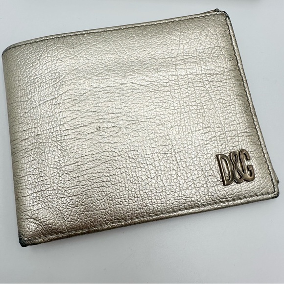 D&G Dolce Gabbana Metallic Gold Bifold Leather Wallet - Picture 3 of 16